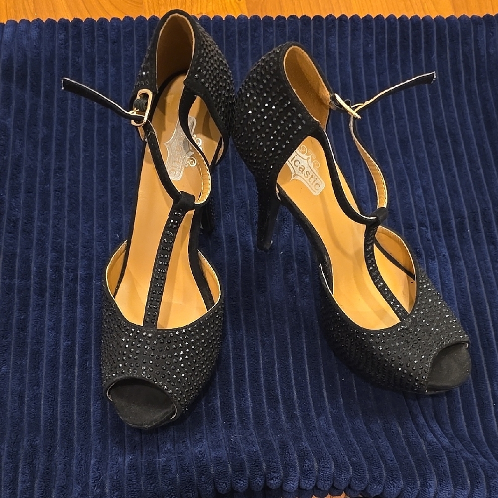 Sophisticated Black Peep-Toe Slingback Heels